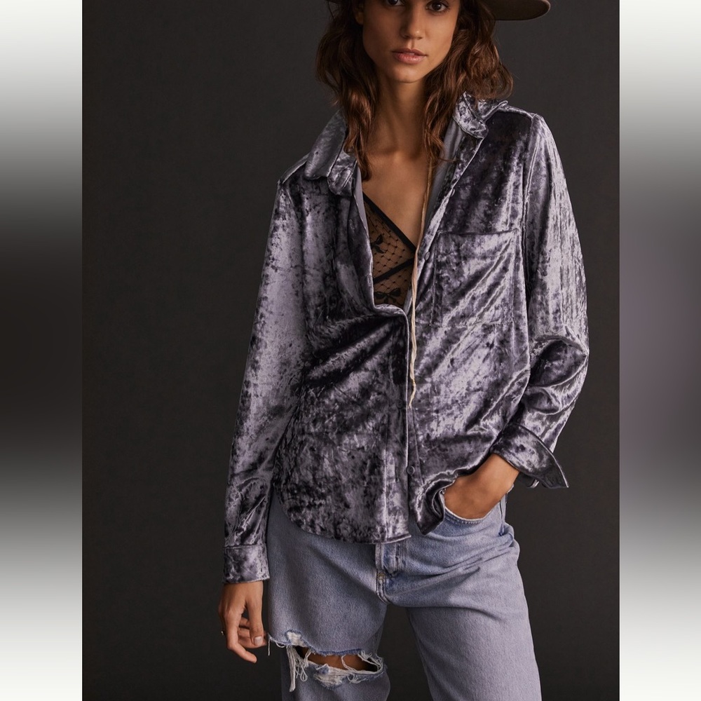 Amado x Anthropologie Relaxed Velvet Button Down | Size Large | NWT